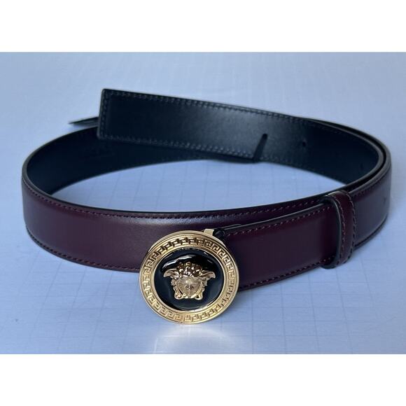 Versace Medusa-Buckle Burgundy Slim Leather Belt 105 (42) IT 1012369 NWT $500 main image 9